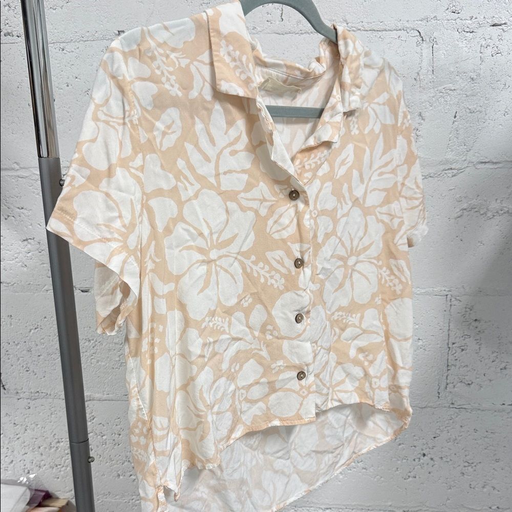 Ocean Drive Orange Cream and White Floral Button Down Shirt Oversized Medium